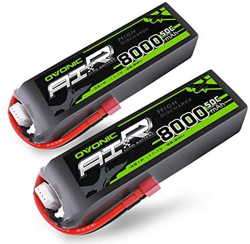 OVONIC Batterie Lipo 3s 8000mAh 50C 11.1V avec Prise en T de Style Dean pour Avion RC hélicoptère Voiture Camion Truggy RC Passe-Temps Bricolage (2 Paquets)
