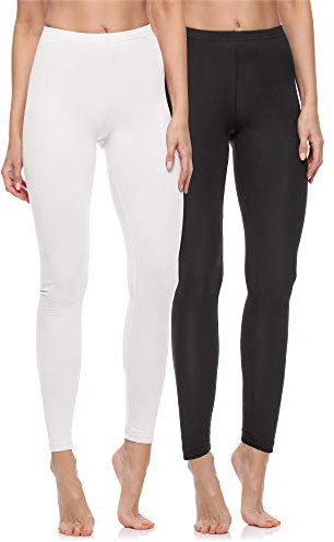 Merry Style 2er Pack Leggings Damen Baumwolle für das ganze Jahr Bequeme Leggings Blickdicht Damen Ideal für Yoga Sport Gym und Freizeit MS10-198 MS10-198 (Schwarz/Weiß, L)