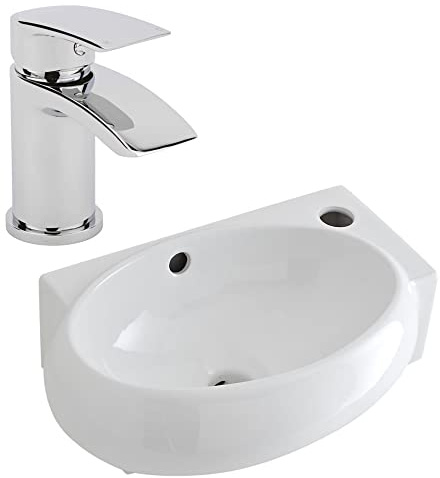 Milano Irwell Wall Hung Oval Corner Bathroom Basin Sink Mono Mixer Tap - 400mm x 280mm