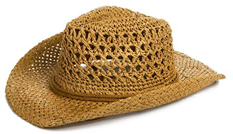 Homme Femme Chapeau de Cow-boy Paille Pliable Panama Vintage Casquette Visière Large Bord Chapeau de Soleil Plage Pêche Voyage Vacances Anti-UV Bob Sun Hat Western Fedora Trilby avec Bande Réglable