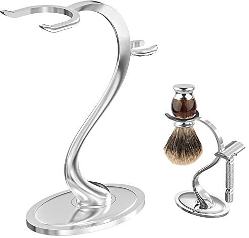 Linkidea Rasiererhalter, Rasierpinsel-Organizer aus Zinklegierung mit rutschfester Basis, Sicherheits-Rasierset für Dusche und Badezimmer, kompatibel mit Vikings Blade the Chieftain (Chrom)