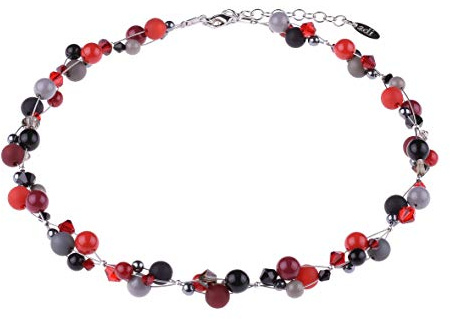 Adi Modeschmuck zarte Damenkette 'Leni' | Polaris-, Acryl- und Glasperlen, Verflochten auf 3 Fäden, Handgefertigt in Berlin