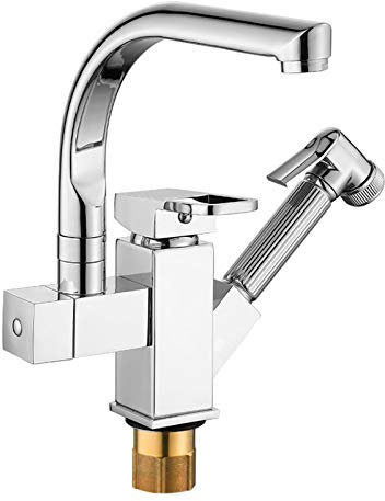 Robinet De Cuisine - Mitigeur Cuisine, Orientable 360° Douchette À 2 Sorties Eau Robinets D'évier Douchette Extractible, Froid & Chaud Disponible, Avec Valve En Céramique, Acier Inoxydable Chrome