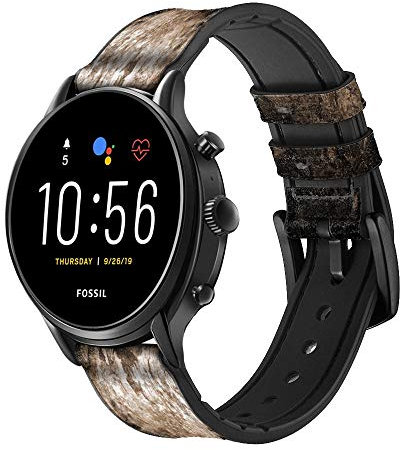 Skull Bracelet de Montre Intelligente en Cuir pour Fossil Hybrid Smartwatch Nate, Hybrid HR Latitude, Hybrid Smartwatch Machine Taille (24mm)