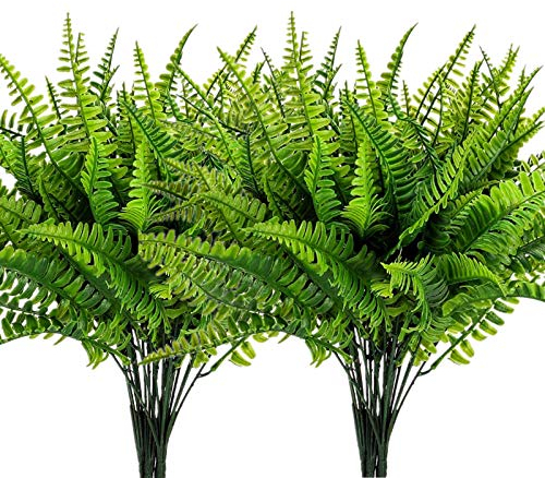 Pasyou Künstliche Boston-Farn-Pflanzen, für den Außenbereich, Kunstpflanze, Kunststoff, Grünpflanzen, Kunstgras, Stängel, Blumen, für drinnen und draußen, Großhandel, DIY-Dekoration, 6 Stück