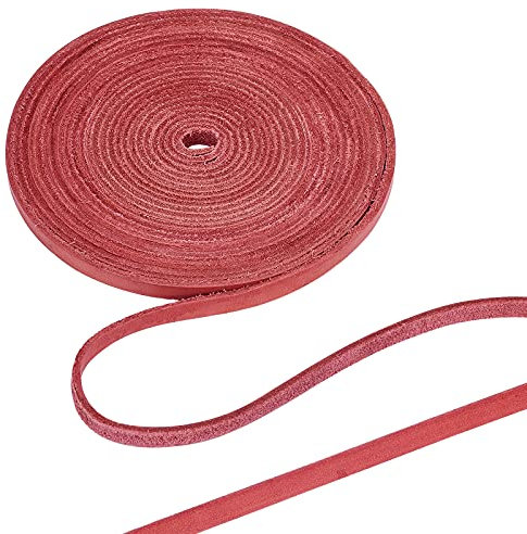 GORGECRAFT Cordoncino Piatto In Pelle Marrone Rosso 6 mm Cordino In Pelle Cordoncino Pieno Fiore Strisce In Pelle di Vacchetta In Pizzo per La Creazione di Gioielli Progetti Fai Da 5.5 metri