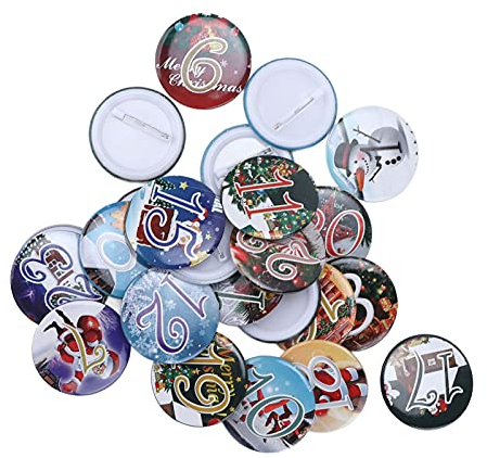 Shanrya Weihnachtsbrosche, tragbarer Glückszahl-Button, Adventskalender, süß für Kleidung für Neujahr, für Tasche für Weihnachten(24-teilige Landschaftskarikatur)