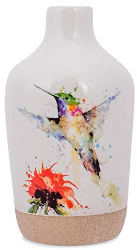 Demdaco Blumen Kolibri Aquarell Rot 4 x 2 Keramik Steingut Vase