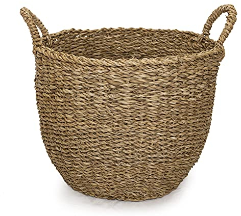 kailash Naturkorb aus 100% Seegras geflochten Korb rund Aufbewahrungskorb - Handarbeit - Aufbewahrung für Pflanzen, Spielzeug oder Wäsche Fair Trade (XL)