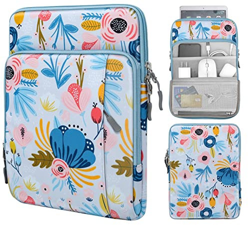 HAODEE 9-11 pulgadas Tablet manga bolsa de transporte con bolsillos de almacenamiento para Samsung Galaxy Tab S6 Lite para Galaxy Tab S7 para iPad (color: azul flor)