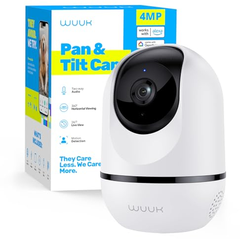 WUUK 4MP/2.5K Indoor Security Camera, 360° Pan & Tilt Wi-Fi Home Security Camera, Baby Monitor With Camera and Night Vision, Dog/Pet Camera with App, Smart Tracking, Works with Alexa & Google