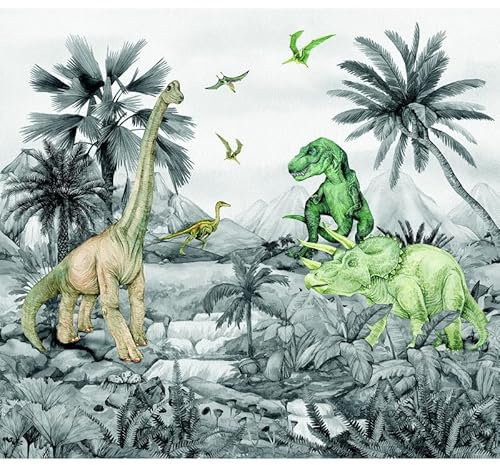 Papier peint dinosaures noir et blanc 225 x 270 cm