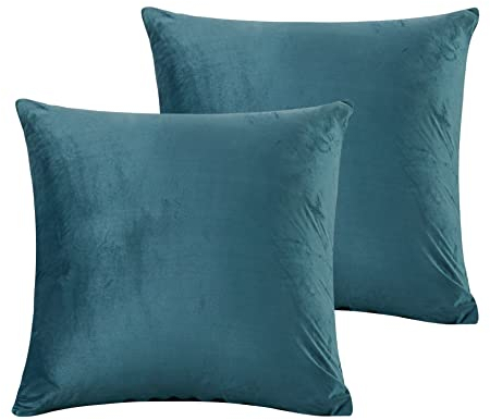 Damier Plüsch Kissenbezug 40x80cm Petrol Blau Flanell Biber Flauschig 2er Set Winter Kopfkissenbezug Zierkissenbezug, Flanell-petrol, Kissenbezug 40 x 80 cm