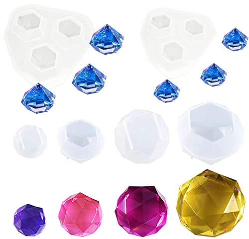 Yayatty 6 PCS 3D Diamond Gem Silicone Molds, Clear Silicone Molds Diamond Silicone Molds for Making Clay Resin Epoxy Crafting Projects