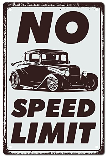 CREATCABIN No Speed Limit Blechschild Metall Schwarz Reise Retro Lustige Schilder Vintage-Wanddekoration Kunstwand Aufhängen Eisen Malerei Plakette Poster Familie Wanddekoration Für Wohnzimmer 20x30cm