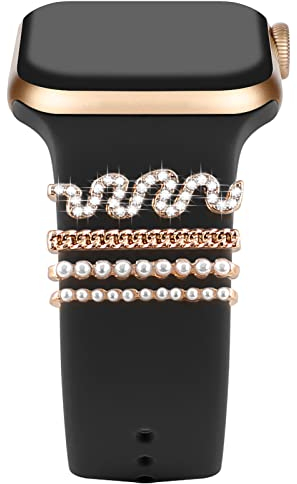 Dekorative Metallringe Schlaufen Kompatibel mit Apple Watch Silikonband Schmuckbefestigung Ersatzschlaufen Ring Charms für iWatch Serie 10/9/8/7/6/5/4/3/2/se Damenarmband Diamant Charms Zubehör