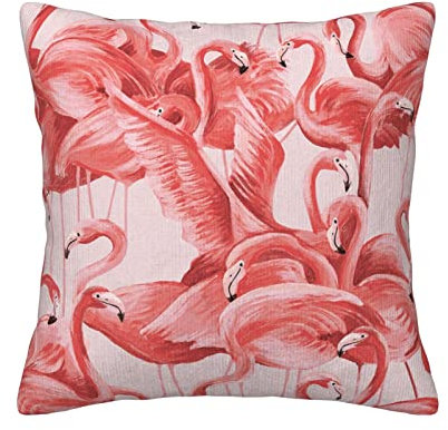Flamingo Quadratische Kord-Kissenbezüge, Weihnachts-Dekokissen für Bett, Couch, Autostuhl, 40,6 x 40,6 cm