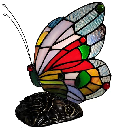 FUMAT Tiffany Tischlampe Schmetterling, Vintage Buntglas Lampe Nachttischlampe Schreibtischlampe für Schlafzimmer Wohnzimmer