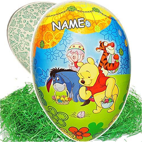 alles-meine.de GmbH 2 TLG. Set Ostergras & Füll - Pappei - 15 cm - - Winnie Pooh & Tigger - inkl. Name - Osterei/Ei zum befüllen - Deko Pappe Papp Pappeier Dekoei Papposterei..