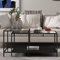 Hallowood Furniture Bewdley - Mesa de centro grande anidada negra con parte superior de cristal, marco de metal, recubrimiento en polvo, mesa de salón ocasional
