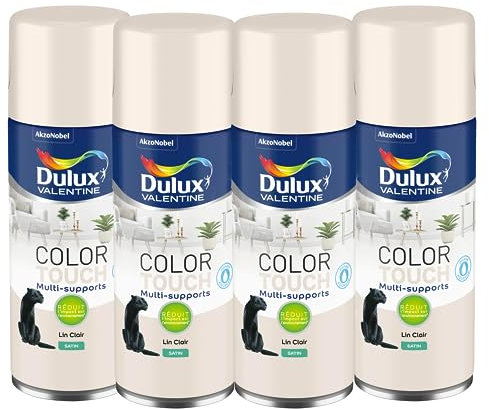 Dulux Valentine Peinture Intérieure et Extérieure Aérosol Color Touch - Satin Lin Clair 400 ml - Lot de 4