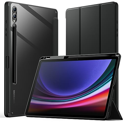 JETech Case for Samsung Galaxy Tab S10 Plus/Tab S9 Plus 12.4-Inch with S Pen Holder, Clear Transparent PC Back, Shockproof Tri-Fold Stand Tablet Cover, Auto Wake/Sleep (Graphite Black)