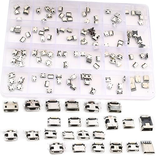 RUNCCI-YUN 120 Pcs 24 Types Modèles USB souder connecteur,Micro USB Femelle Connecteur a Souder,Micro USB 5 Broches à souder pour Ordinateurs, téléphones Portables et appareils électroniques