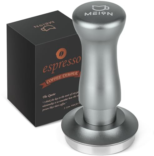 MEION Espresso Tamper 49mm, Kaffee Tamper, auf 30 lbs Anpressdruck kalibiriert, Dual Federbelastete Barista Tamper mit Edelstahl Basis, Aluminiumgriff Matte (49MM, Silber)