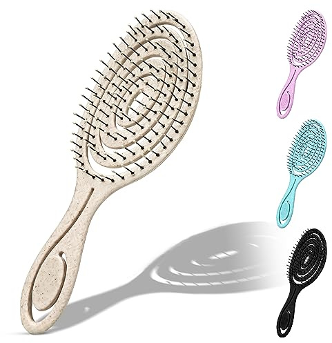SUSNUAN Flexible Soft Pin Bristle Hair Brush, Detangling Wet & Dry Hair Brush, Gentle Spiral Brushes for Men , Comfortable Vented Detangle Brush, Anti Static Hairbrush For All Hair Types(Oatmeal)