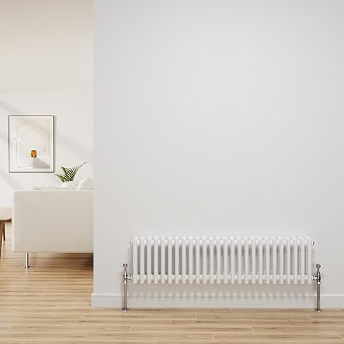 NRG Traditional Radiator Gloss White Cast Iron 3 Column Horizontal Central Heating Bathroom Radiators 300x1192mm