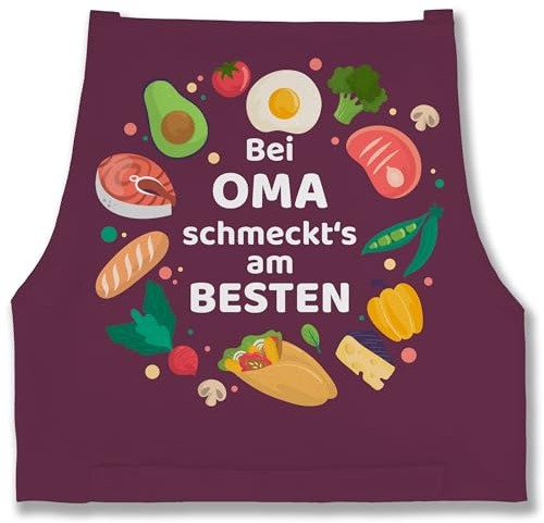Shirtracer Schürze - Kochschürze Damen 1 - Bei Oma schmeckts am besten - Oma Koch am besten - Omi Geschenk - 85x69 - Aubergine - küchen schürzen frau weihnachten frauen kochschuerze kochen