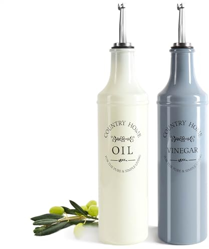 com-four® Ensemble de bouteilles 2 pièces pour huile et vinaigre - bouteilles en verre coloré avec bec, rabat et tube de ventilation en acier inoxydable (2 parties - bouteilles)