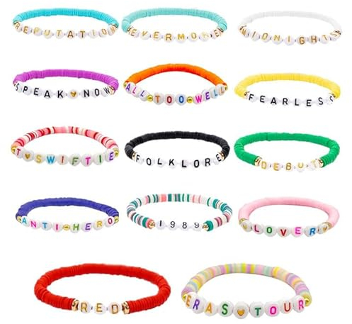 EUPSIIU Freundschafts-Armbänder, 14-teiliges Set, Team-Braut-Armbänder mit Buchstaben-Perlen, Musik-Party-Schmuckzubehör für Frauen und Mädchen, für Geburtstag, Weihnachten, Party, Festlich