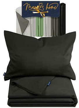 Marie´s Home Kinderbett Bettwäsche 2-TLG, 100 x 135 + 40 x 60 cm, Schwarz | 100 % Baumwolle, Reißverschluss, Öko-Tex Standard 100, hautsympathisch, pflegeleicht, waschbar bis 60 °C