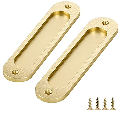 Sicheii Confezione da 2 Maniglie per Porte Scorrevoli da Fienile, 15 cm, Maniglia per Porta Scorrevole, per Porta da Incasso, Stile Rustico, ad Angolo Rotondo, per Armadi, Cassetti, Armadi (Oro)