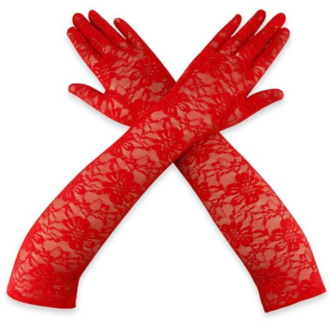 Spitzenhandschuhe,Handschuhe Spitze,Tag Der Toten Rose Spitzenhandschuhe,Netz Handschuhe,Lange Spitze Transparente Handschuhe,Long Opera Party Gloves,Hexen Zubehör Damen,Spitzen Handschuhe Schwarz
