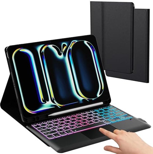 ROOFEI for iPad Pro 13-inch (M4) 2024 Keyboard Case: 3 Zone 7 Colors Backlit Detachable Keyboard with Smart Trackpad | Wireless Keyboard Folio Book Cover with Pencil Holder for 2024 iPad Pro 13.0 M4