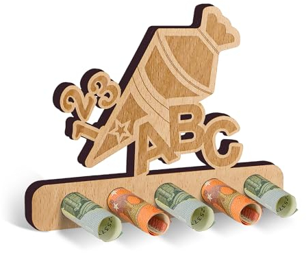 Giftota Einschulung Geldgeschenk Holz mit ABC Zuckertüte 123, Geschenk Einschulung Junge Mädchen, Schulanfang Geschenke