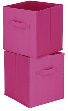 Holdfiturn 2Pcs Cube Storage Boxes 28x28x28cm Foldable Kallax Storage Cubes with Handles Collapsible Baskets Toy Bins Fabric Organisiers Containers for Kallax Unit Shelf Pink