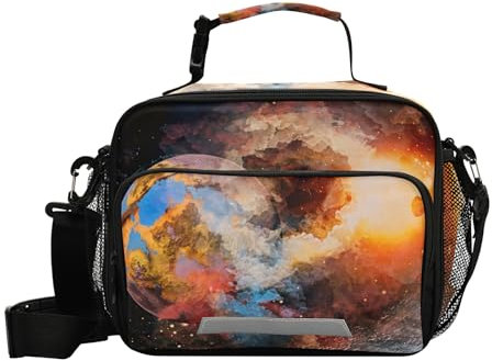 Mnsruu Planet Space Lunch Bags Large Insulated Lunch Box for Kids Boys Girls Reusable Cooler Bag Tote Bag School Lunchbox with Shoulder Strap