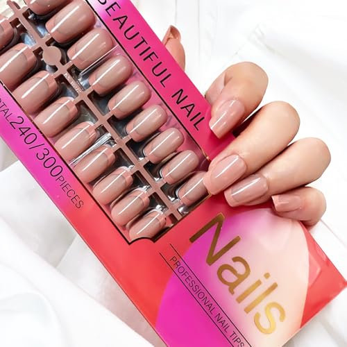 LADYING 300 Pcs Square Press on Nails Short without Glue,5 Color French False Nails Short Patterns,Quality and Cheap Stick on Nail for Women,Squoval Solid Fake Nail Medium for Nail Art Gifts