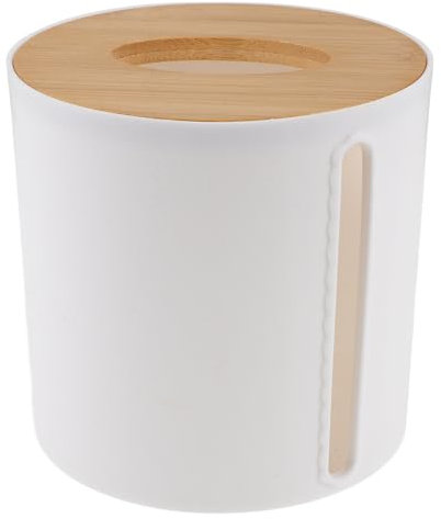 ABOOFAN Plastic Tissue Box Round Toilet Tissue Dispenser Paper Roll Holder Napkin Organizer with Bamboo Lid for Bathroom Bedroom Office