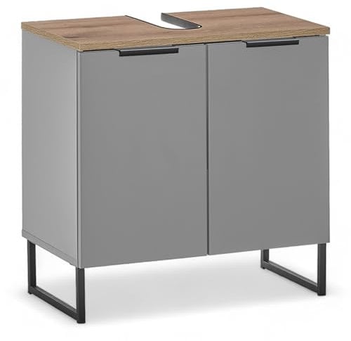 Denver Badezimmer Waschbeckenunterschrank in Grau/Evoke Eiche Optik FSC-Zertifiziert - Bad Unterschrank Badezimmerschrank mit viel Stauraum - 60 x 60 x 35 cm (B/H/T)
