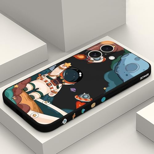 LEECG für iPhone 16 Hülle Kratzfeste Weiche Slim Fit Floral Handyhülle für iPhone 16 6,1 Zoll, Astronaut Schwarz