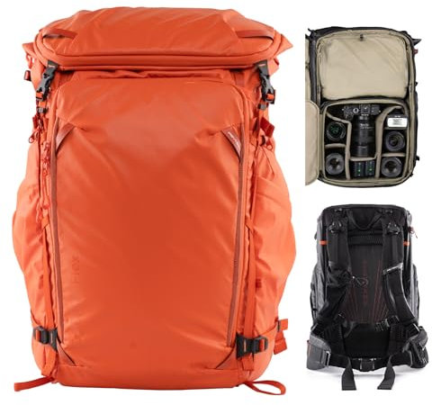 PGYTECH OnePro Flex 40L Rucksack Wasserdicht + Größe M Kamera Einsatztasche,Kamerarucksack Set für DSLR/SLR/Spiegellose Kameras/Objektive Stativ,Regenschutz Fotorucksack Wandern mit Laptopfach, Orange