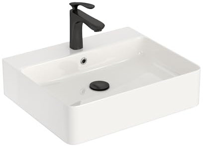 CASAMO Lavabo de 50 cm de ancho, lavabo colgante para cuarto de baño, inodoro para invitados, redondeado, rectangular, blanco brillante, 50 x 42 x 13 cm