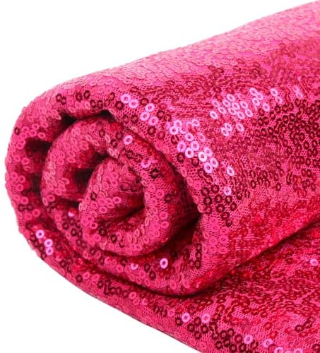 YIEMI Tissu à paillettes roses au mètre, tissu à paillettes scintillant brillant et pailleté pour vêtements à la mode, décoration de jouets, nappe et bricolage, etc. (1 yard/0,91 m, rouge rosé)