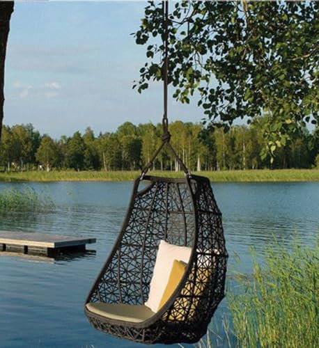 Outdoor Hängesessel mit UV-beständigen Kissen PE Rattan Terrasse Korb Schaukel Stuhl für Indoor Outdoor Terrasse Balkon Garten