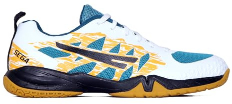 Sega RP24 Power Badminton Shoes Men Indoor and Outdoor Court Trainers. Non Marking Power Cushion Anti-Slip Breathable (White & Yellow, UK Footwear Size System, Adult, Men, Numeric, Medium, 8)