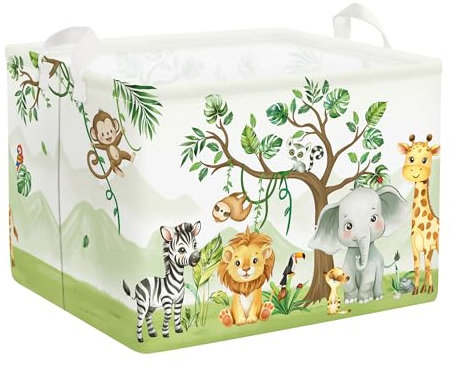 HUUMONSS Süßes Waldtier Groß Wäschekorb Geschenkbox für Jungen und Mädchen Stoff Aufbewahrungskorb Kleidung Spielzeug Aufbewahrungsbox für den Heimgebrauch,Elefant,36L